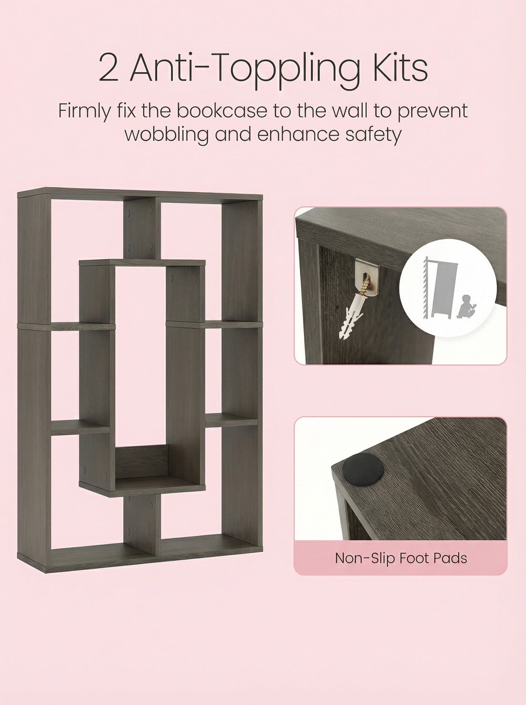7-Tier Geometric Bookshelf, Narrow Bookcase for Small Spaces