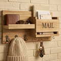 Rustic Wood Wall Organizer with Mail Rack, Key Hooks & Coat Rack