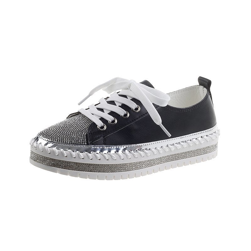 Women’s Leopard Canvas Lace-Up Sneakers with Rhinestone Accents