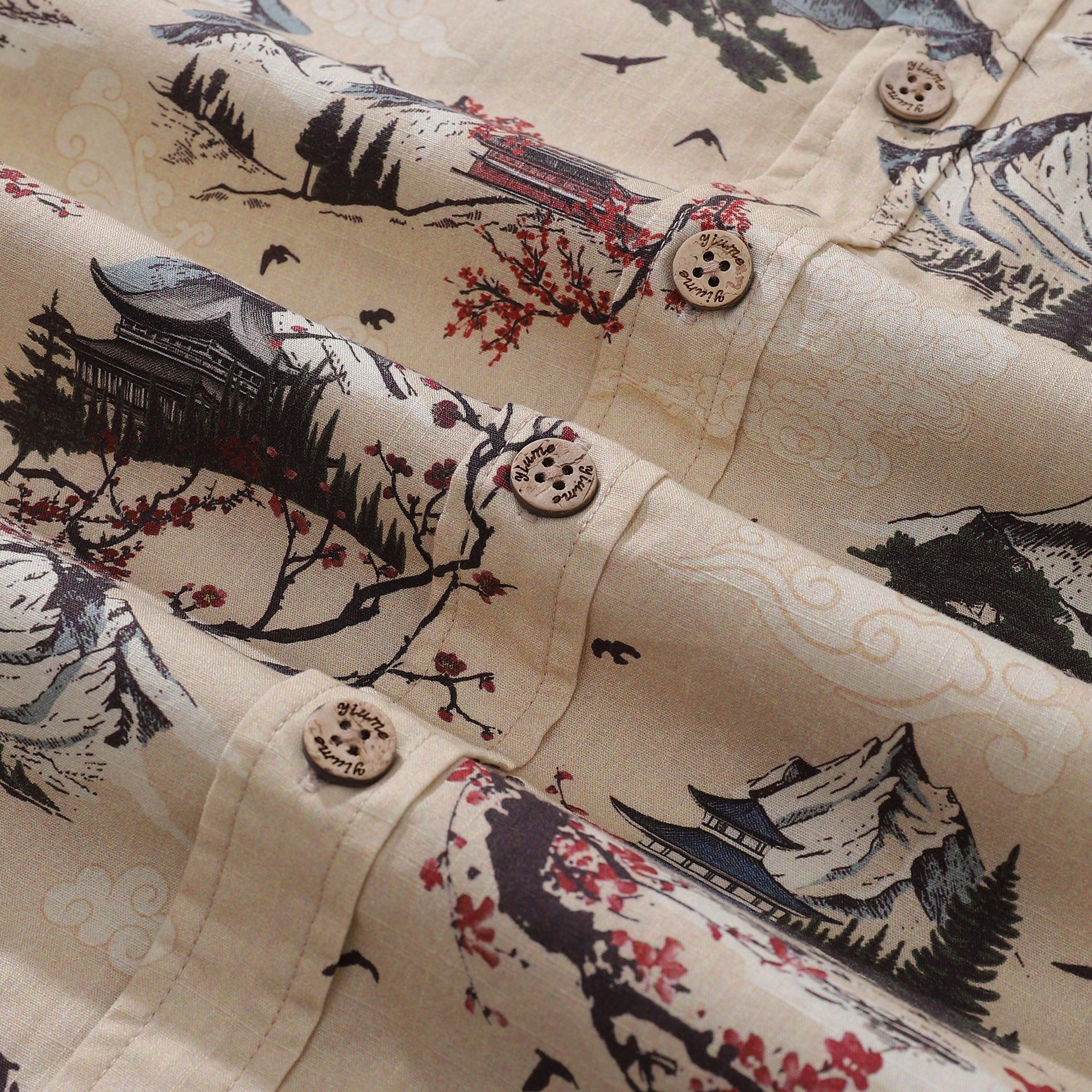 Men's Cotton Hawaiian Shirt with Plum Blossom Print