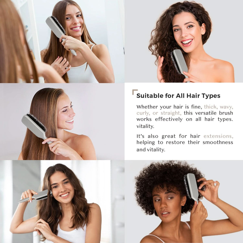Professional Boar Bristle Paddle Brush for Detangling - Grey