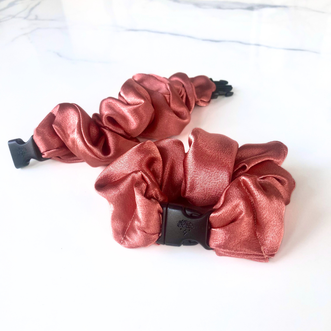 Multi-Colored Satin Buckle Scrunchies - No Snag or Tangle Hair Ties