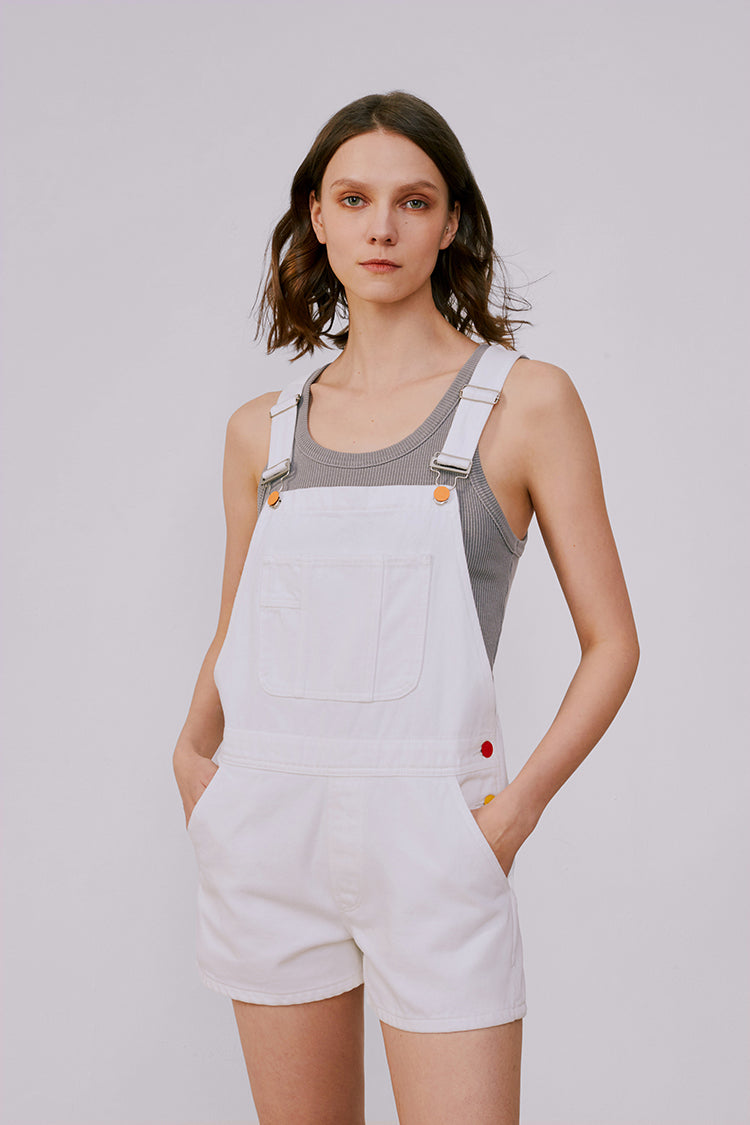 Rainbow Accent Denim Shorts - White