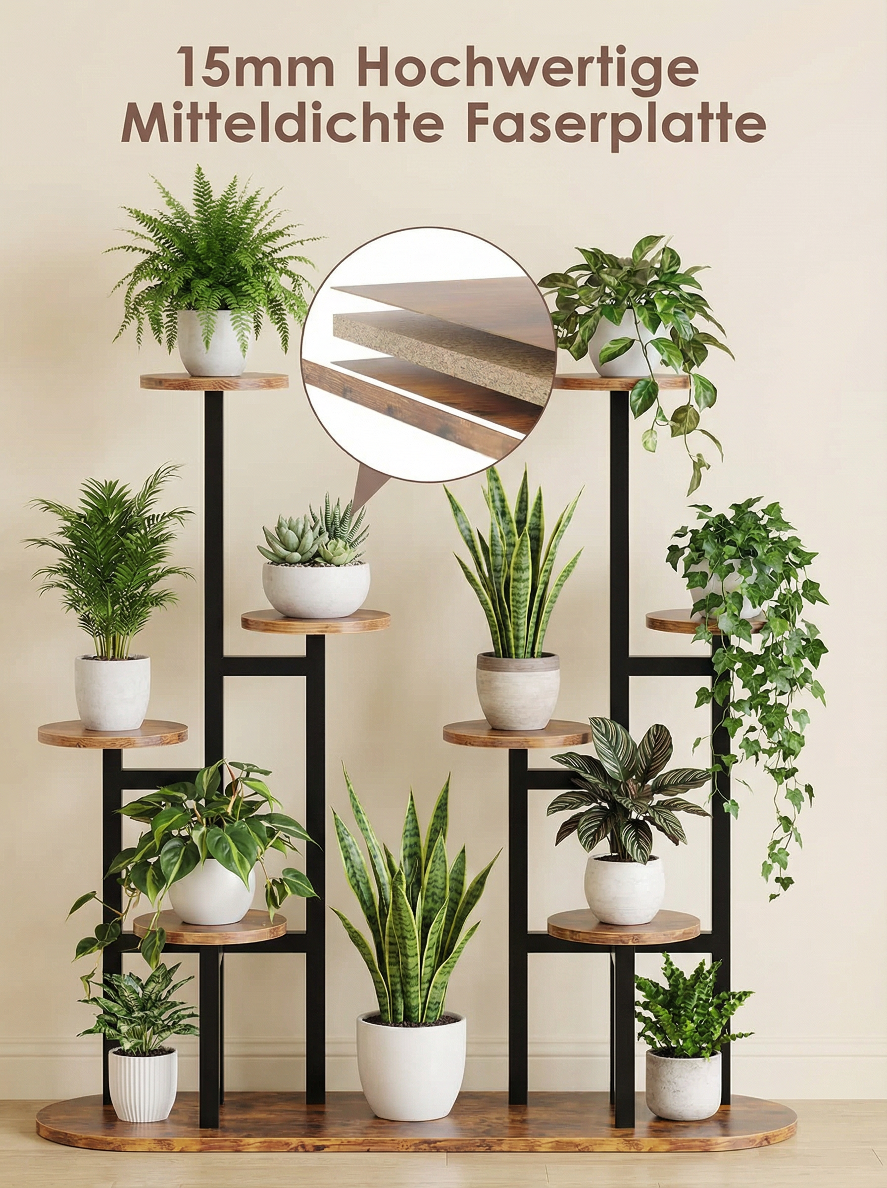 8-Tier Metal & Wood Plant Stand, Modern Indoor Outdoor Flower Rack