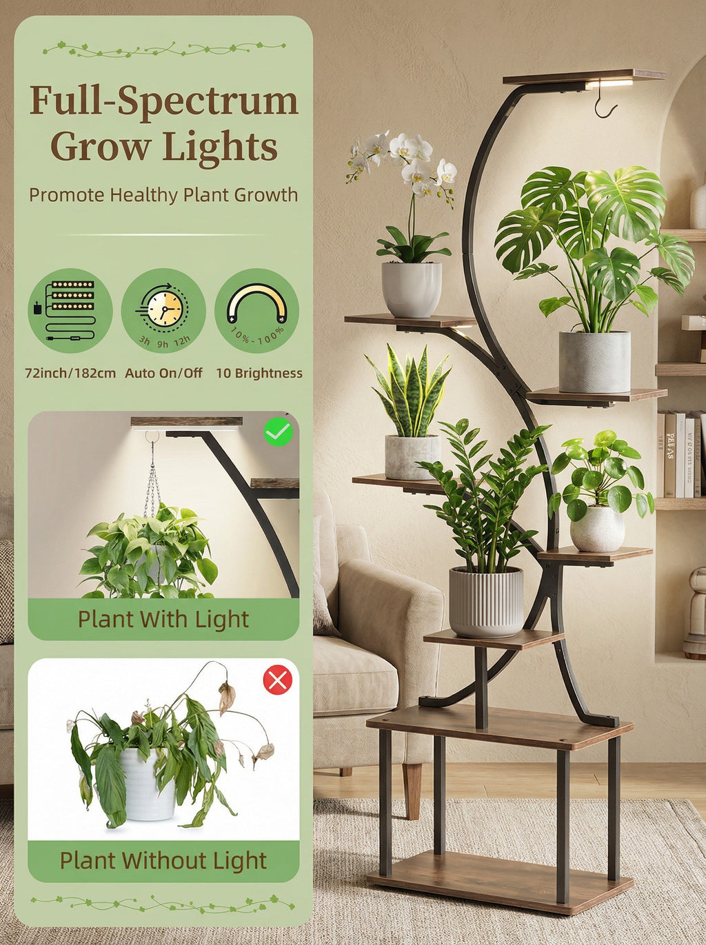 8-Tier Metal Corner Plant Stand - Modern Industrial Plant Shelf