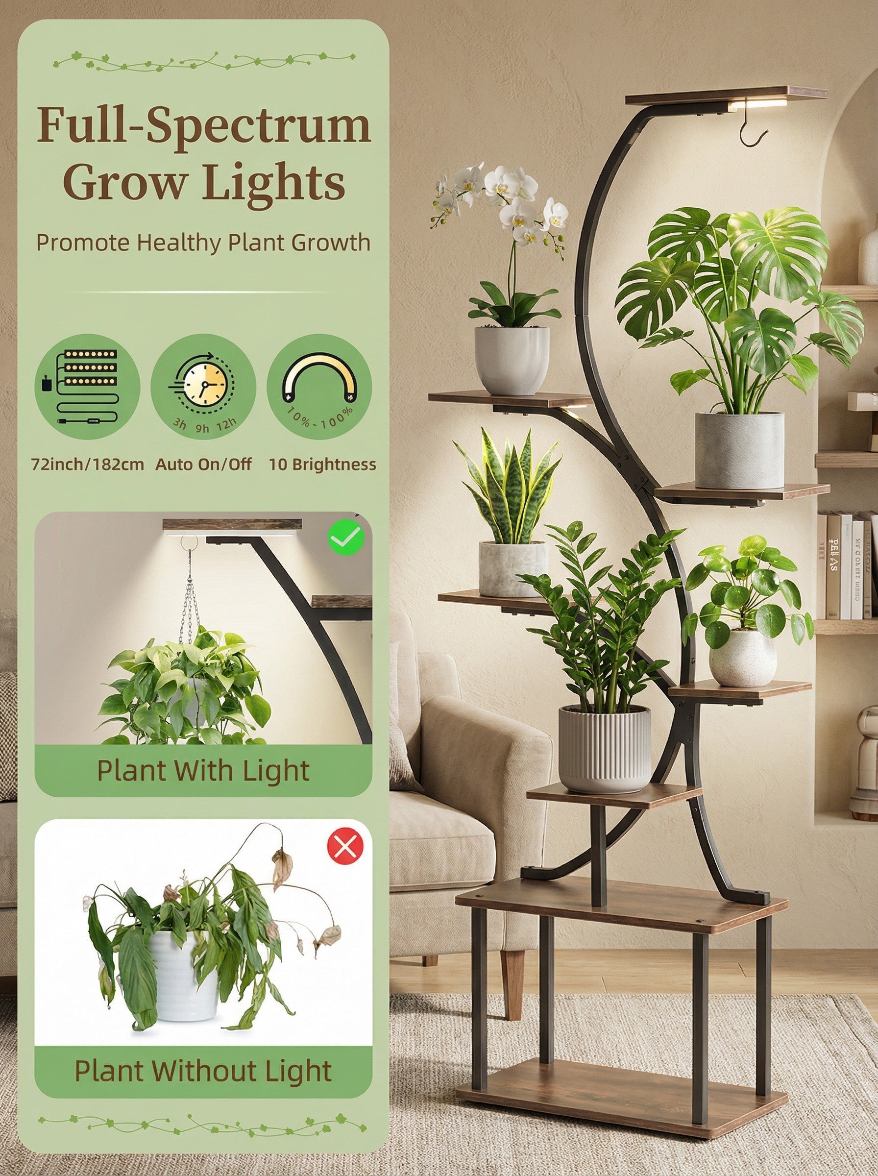 8-Tier Metal Corner Plant Stand - Modern Industrial Plant Shelf