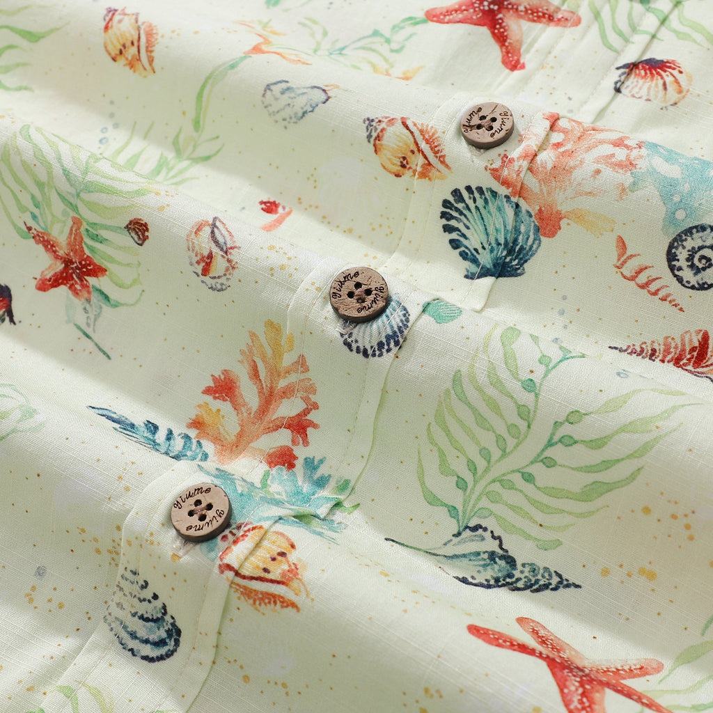 Coastal Shells Print Men's Hawaiian Shirt, 100% Cotton