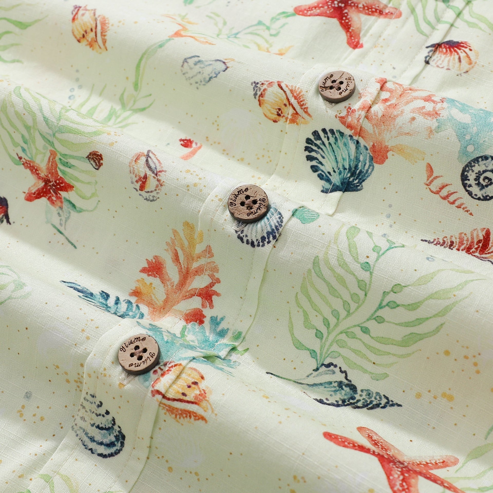 Coastal Shells Print Men's Hawaiian Shirt, 100% Cotton