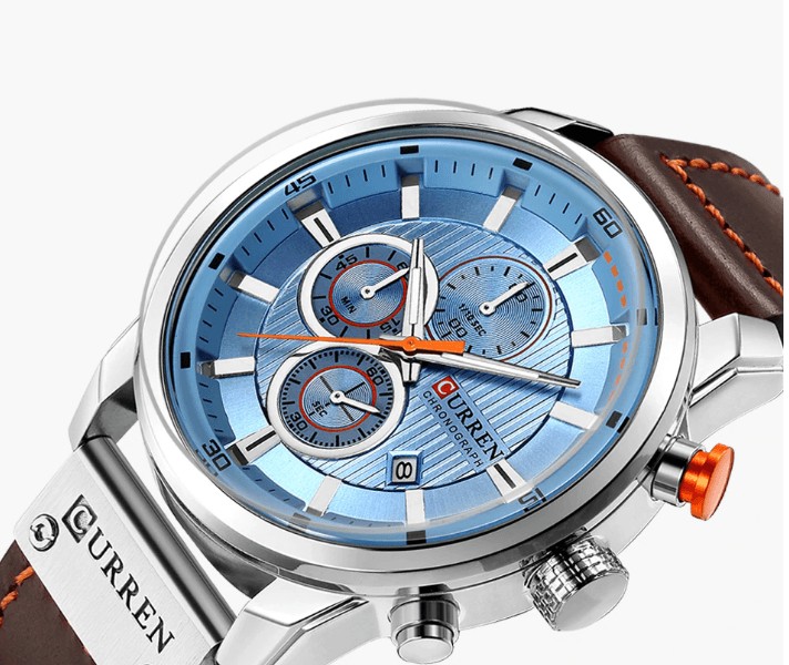Men’s Elegant Sport Chronograph Watch with Leather Band