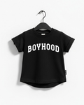 Unisex Boyhood Varsity graphic tee in black and white.