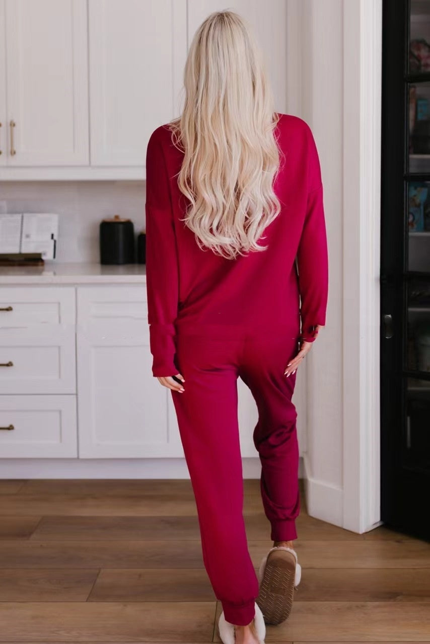 Women’s Christmas Sequin Two-Piece Long Sleeve Lounge Set