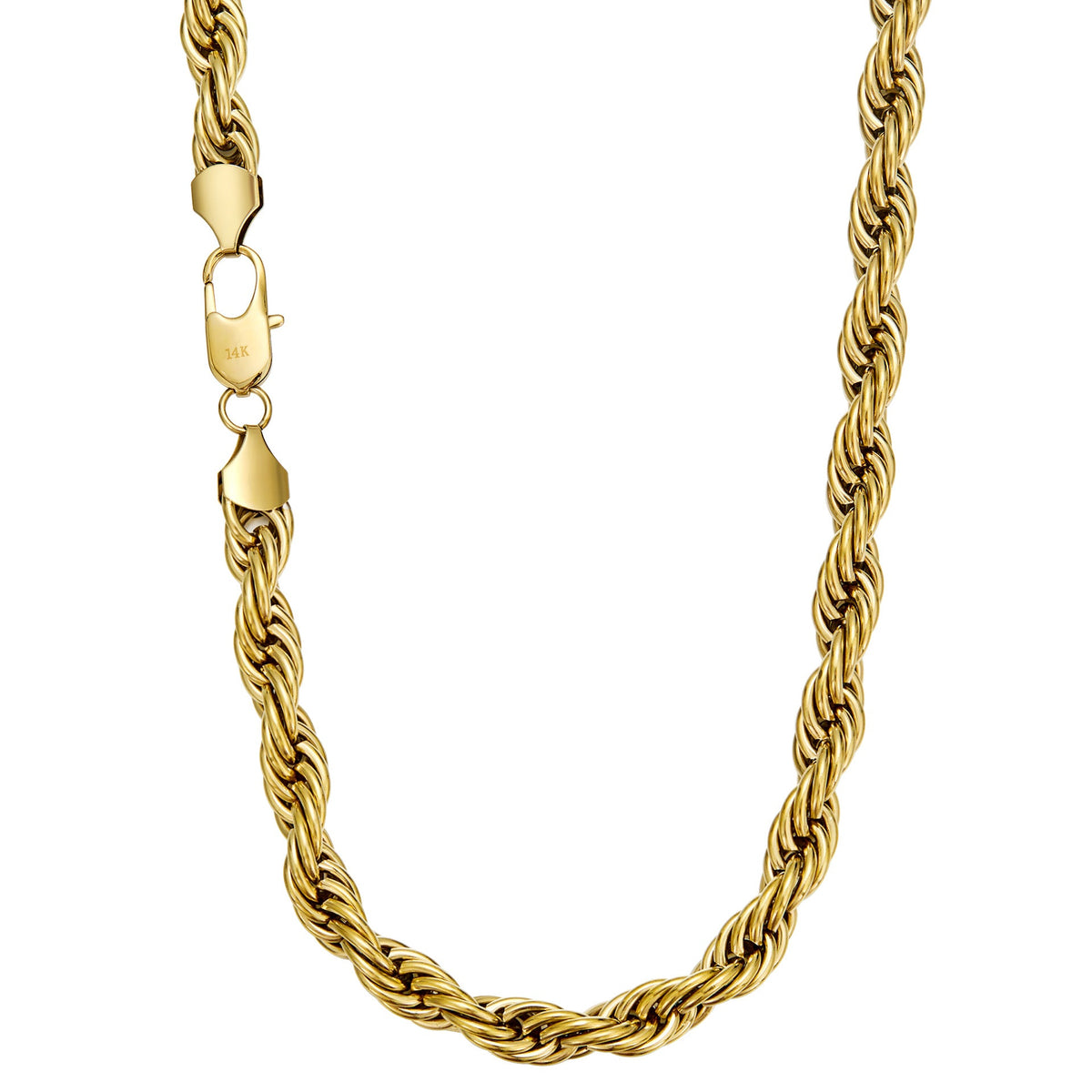 14K Gold-Plated Mens Hip-Hop Flat-Clasp Rope Necklace
