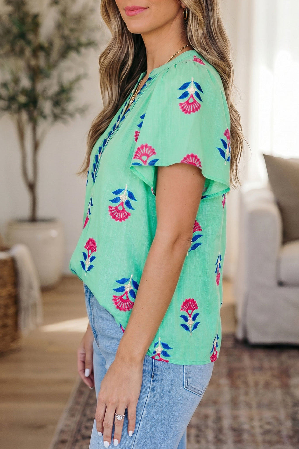 Gianna Floral Flutter Sleeve V-Neck Blouse