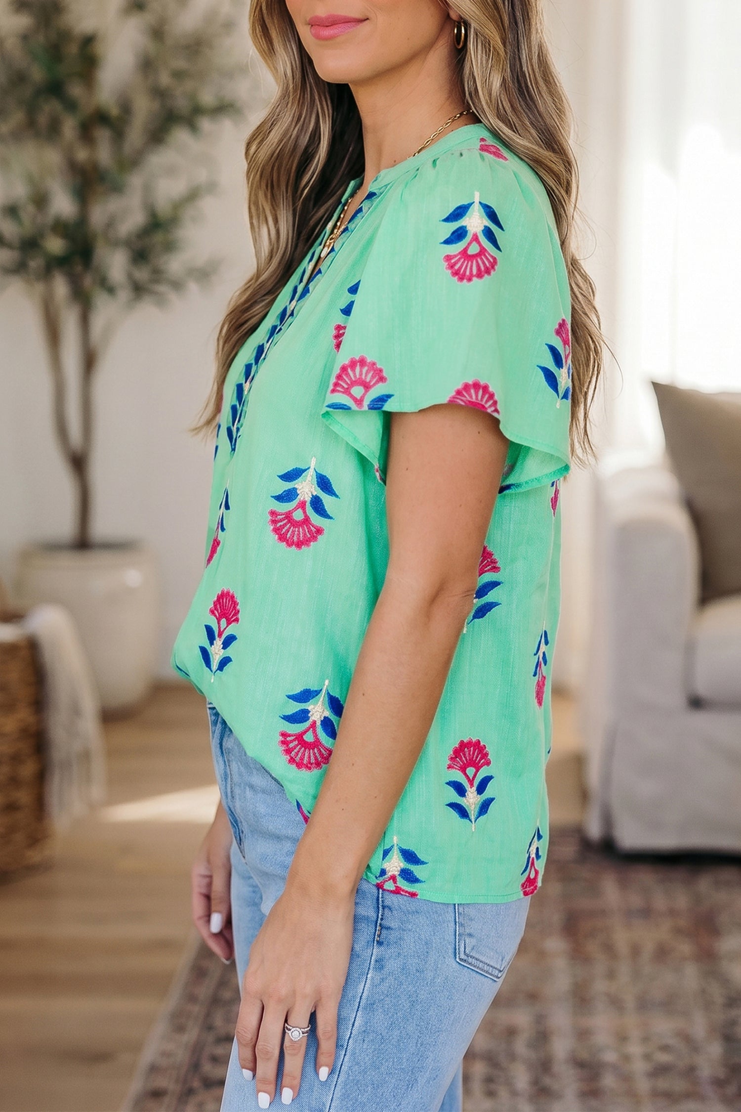 Gianna Floral Flutter Sleeve V-Neck Blouse