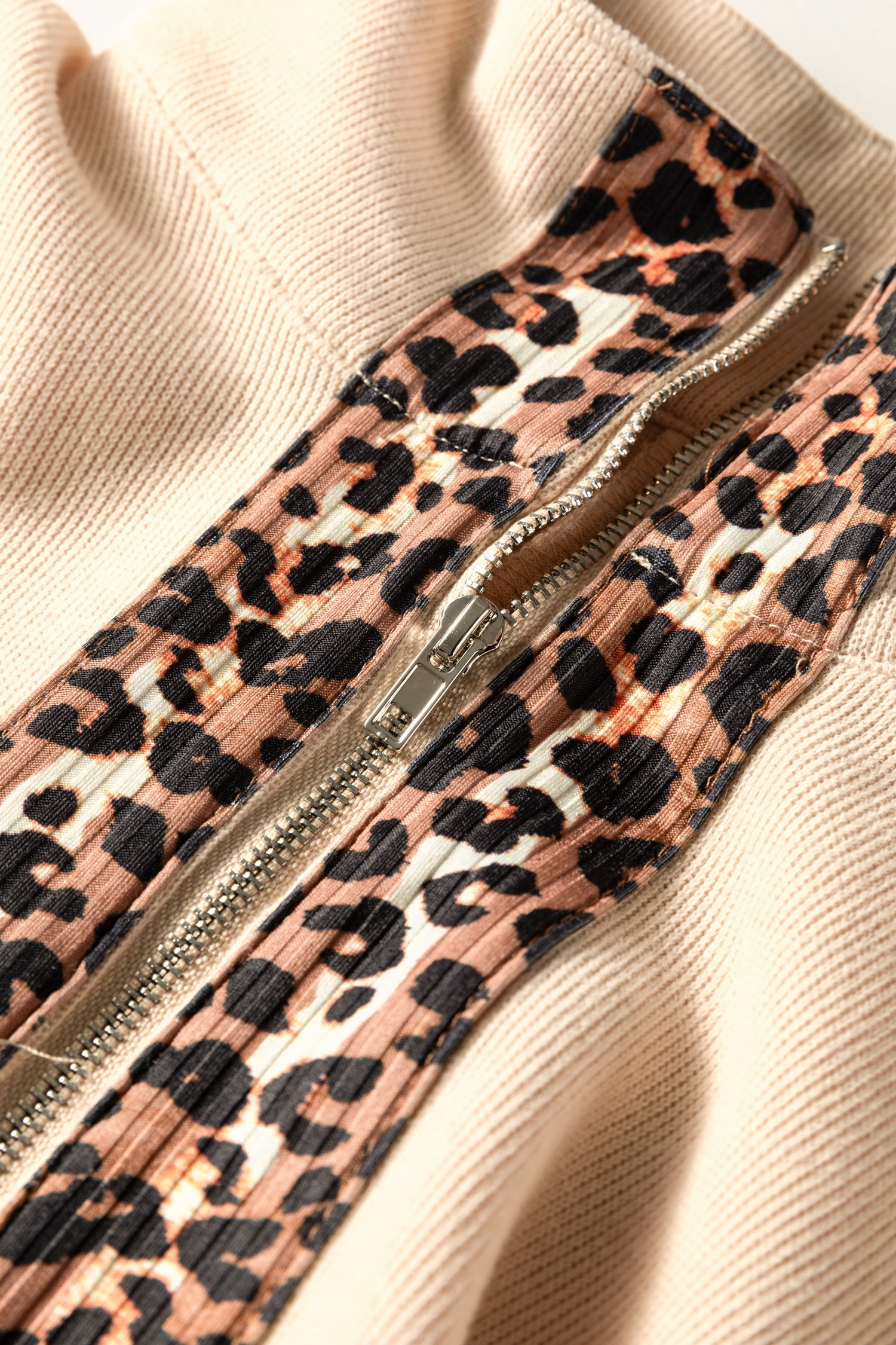 Leopard Trim Half-Zip Top and Shorts Set