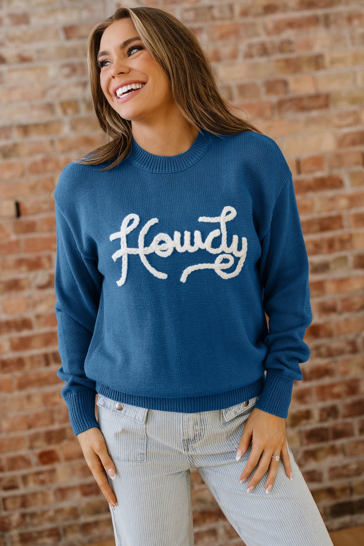 Western Howdy Embroidered Crewneck Sweater