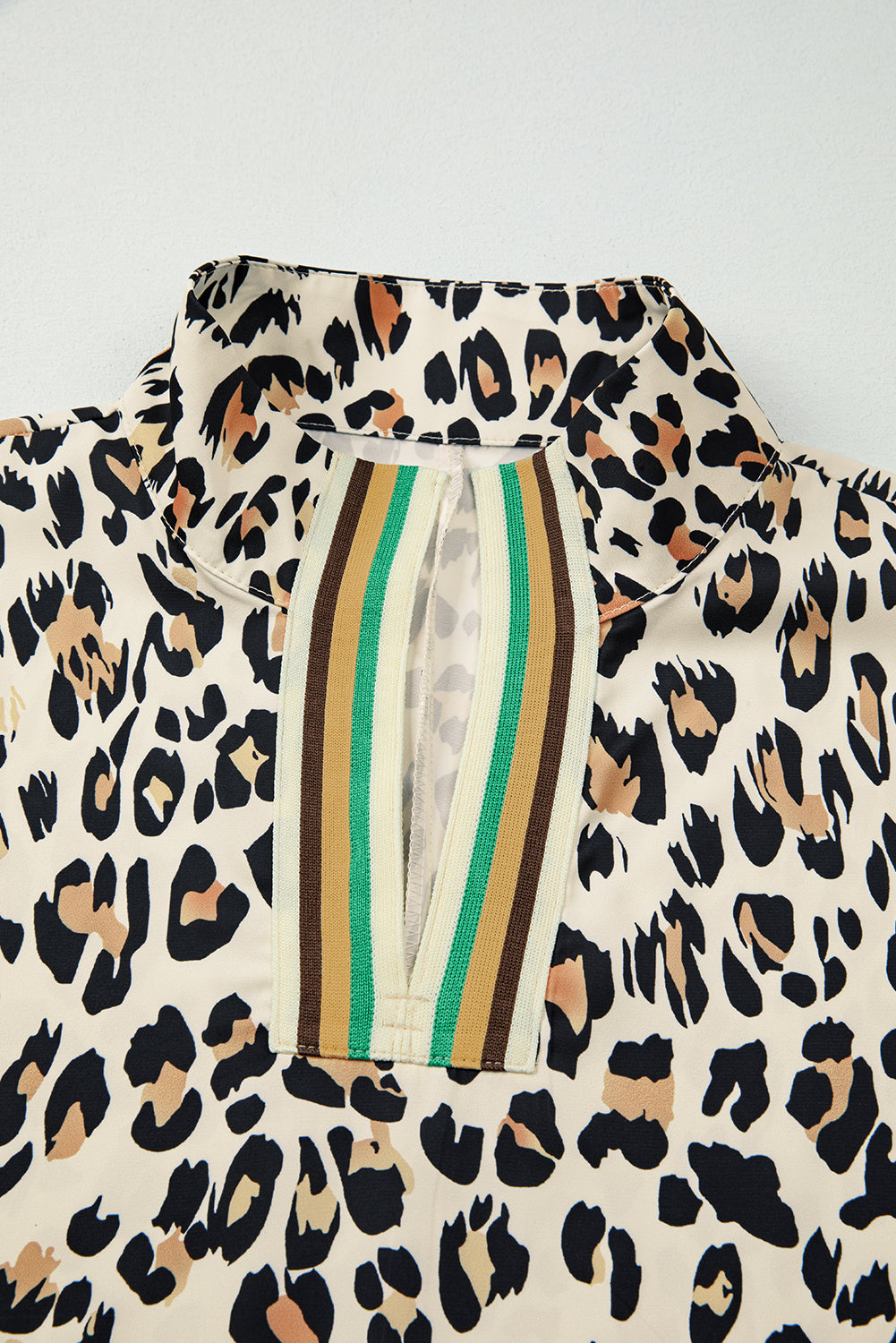 Leopard Colorblock Contrast V-Neck Loose Blouse