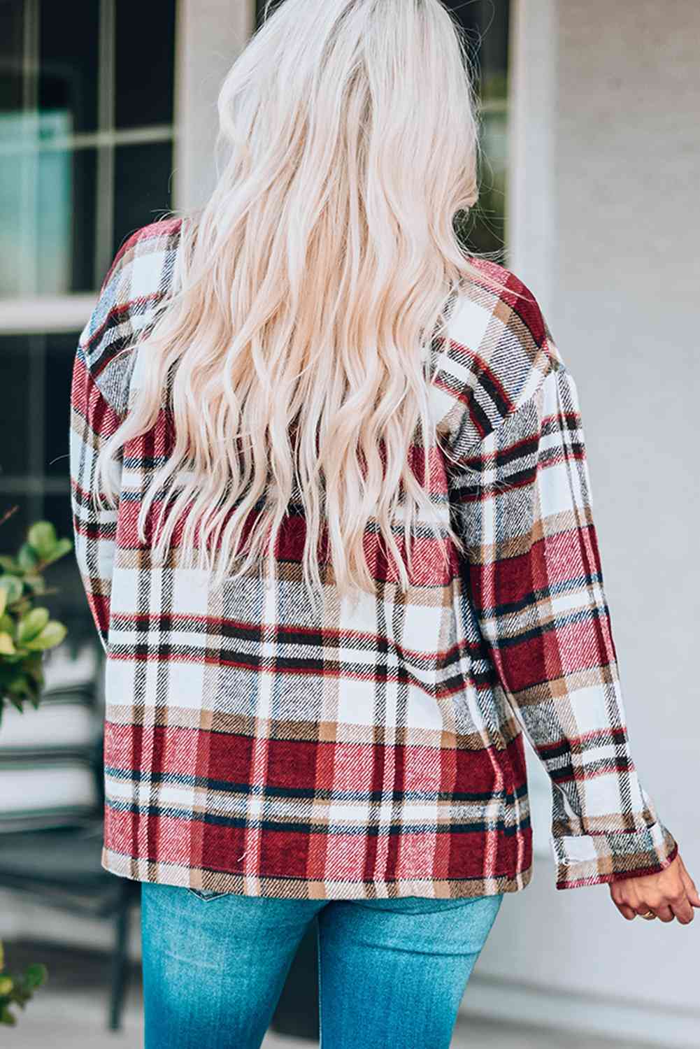 Women's Classic Plaid Button Front Shirt Jacket