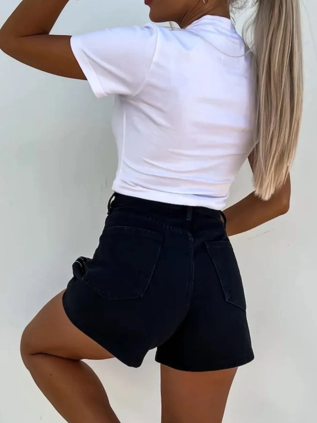 High Waist Wash Denim Shorts