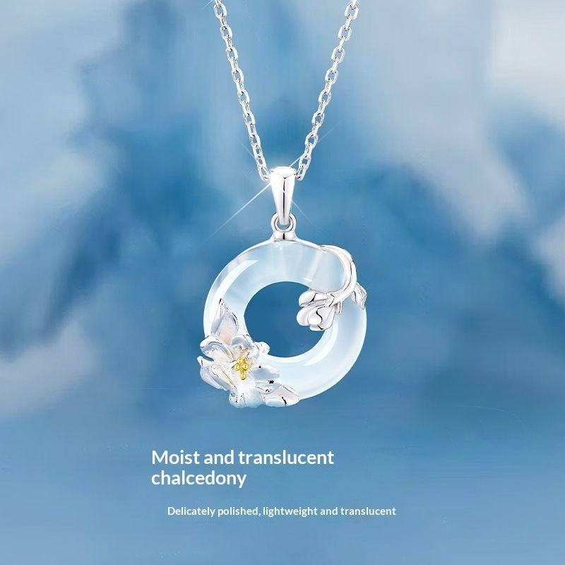 S925 Sterling Silver Camellia Peace-Button Necklace for Women