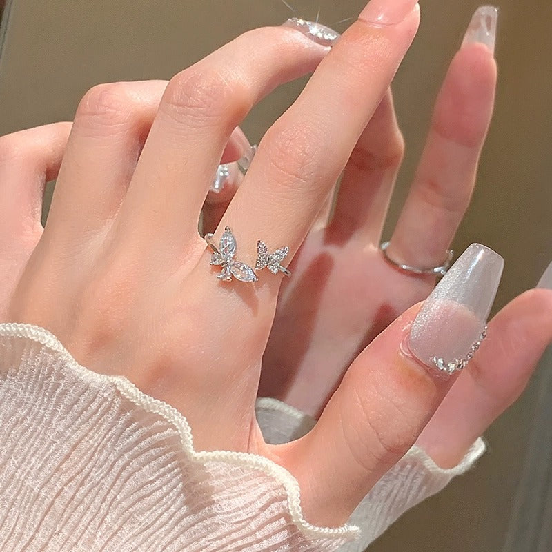Adjustable Open Butterfly Ring For Women, Minimalist Light Luxury, Delicate High Grade Jewelry