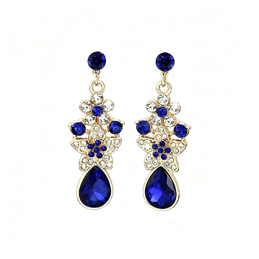 Womens French Palace Style Floral Rhinestone Teardrop Pendant Drop Earrings,Costume Earrings For Daily Banquet Party Wear