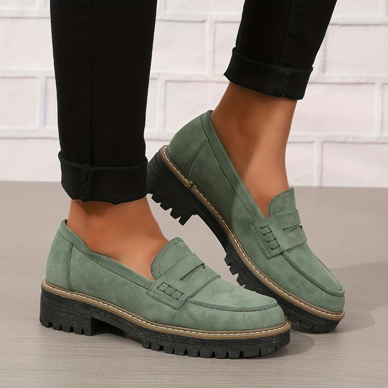 Women Thick-Sole Solid Color Loafers Trendy Chunky Flats