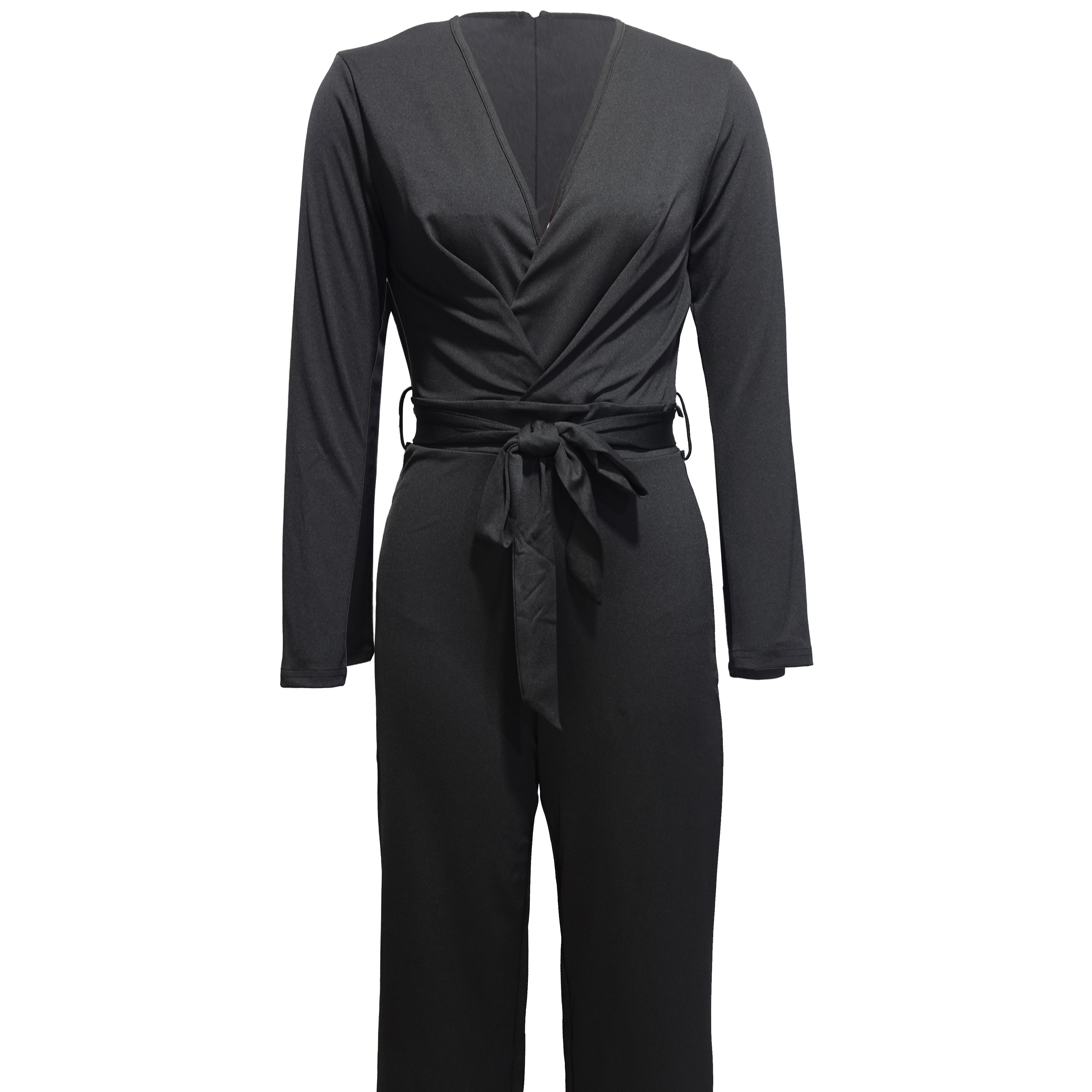Sophisticated Black V-Neck Long Sleeved Jumpsuit