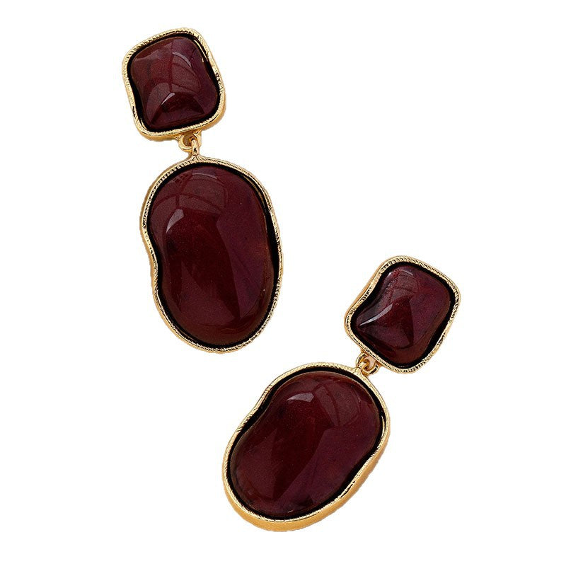 Minimalist Geometric Resin Drop Earrings in Gold Black White