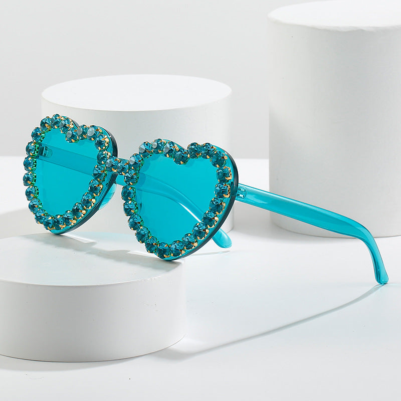 Peach Heart Rhinestone Sunglasses Y2K Aesthetic Shades