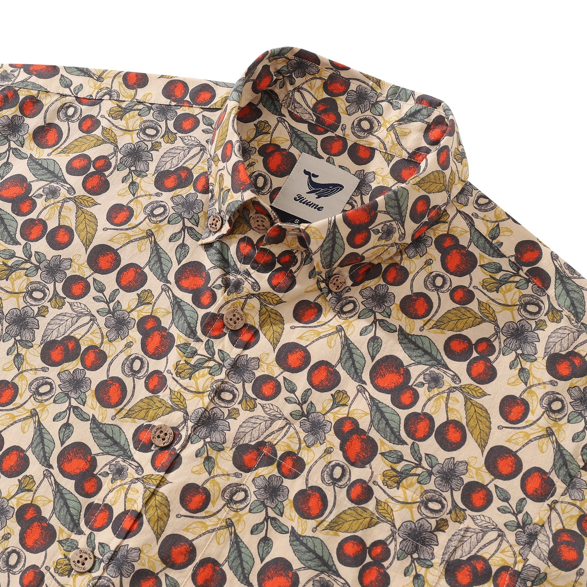 Cherry Flavor Vintage Print Cotton Hawaiian Button-Down Shirt