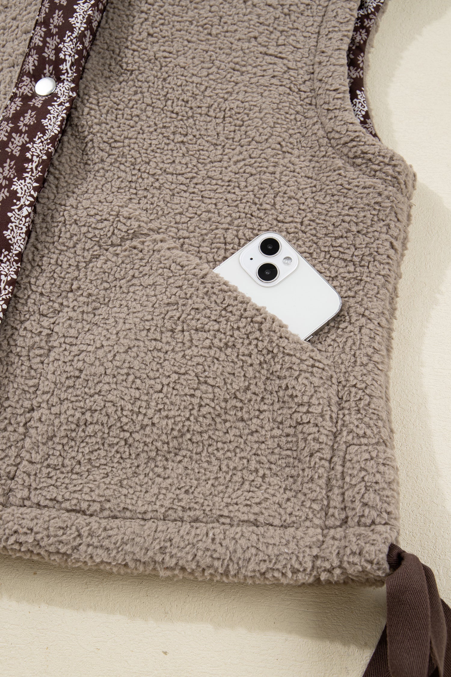 Wrenley Sherpa Fleece Vest with Floral Trim and Side Bows - Image 8