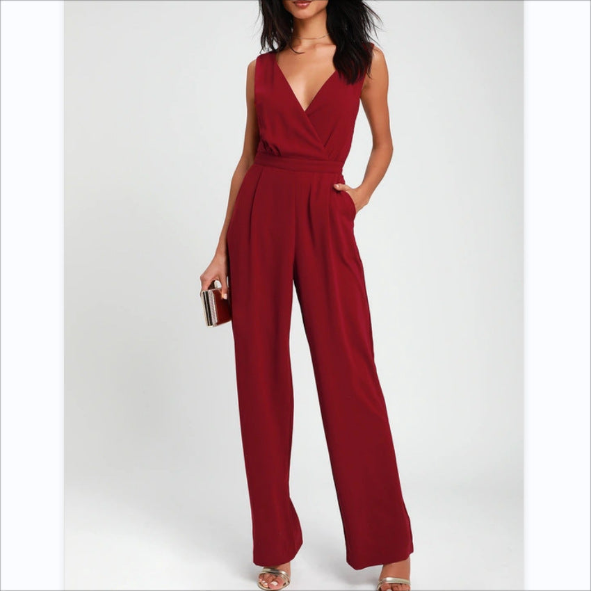 Women’s Backless Deep V-Neck Jumpsuit with High-Waisted Trousers - Image 11