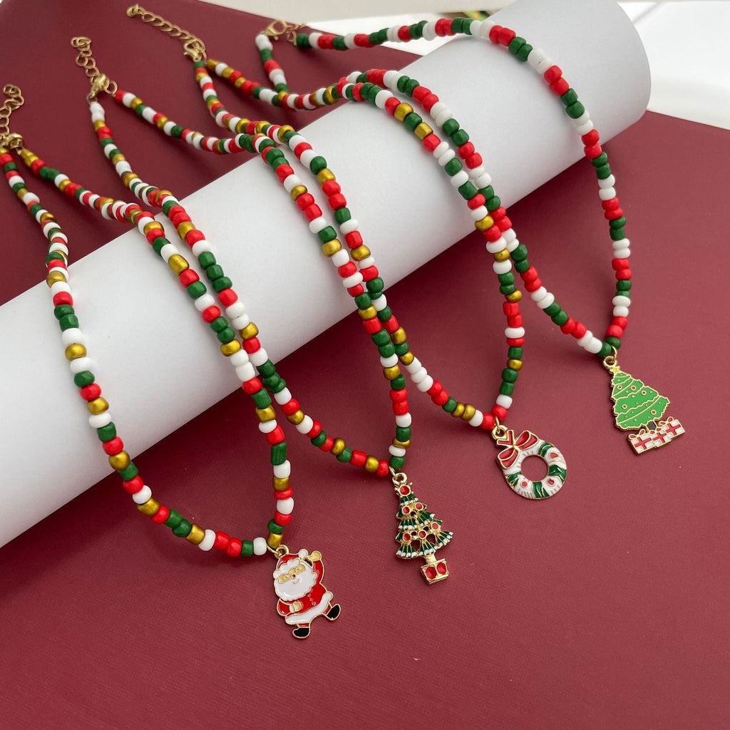 Amazon Cross-border Christmas Acrylic Rice Beads Necklace Santa Claus And Other Pendants Factory Direct Approval