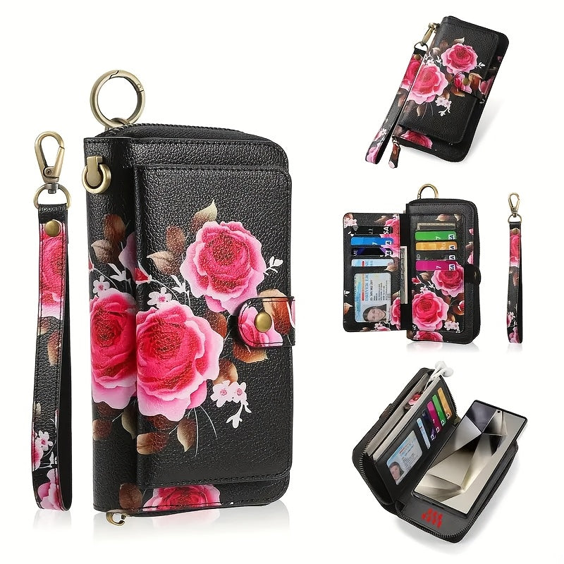 Elegant Floral PU Clutch Chic Zipper Wallet  Phone Bag
