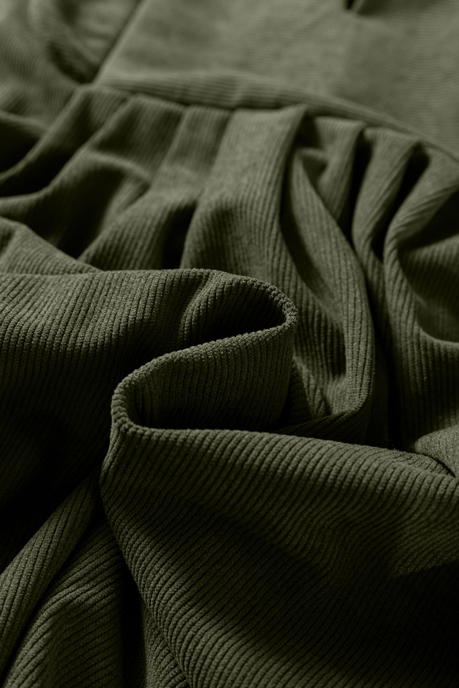 Corduroy Pleated Scallop Neck 3/4 Sleeve Mini Dress