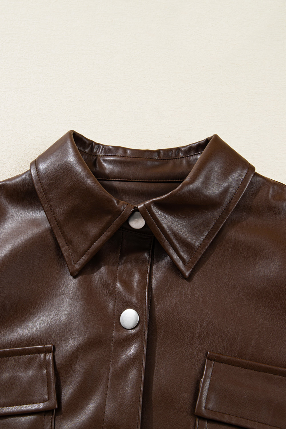 112 Chicory Coffee Leather Jacket - Double Flap Pocket Drawstring
