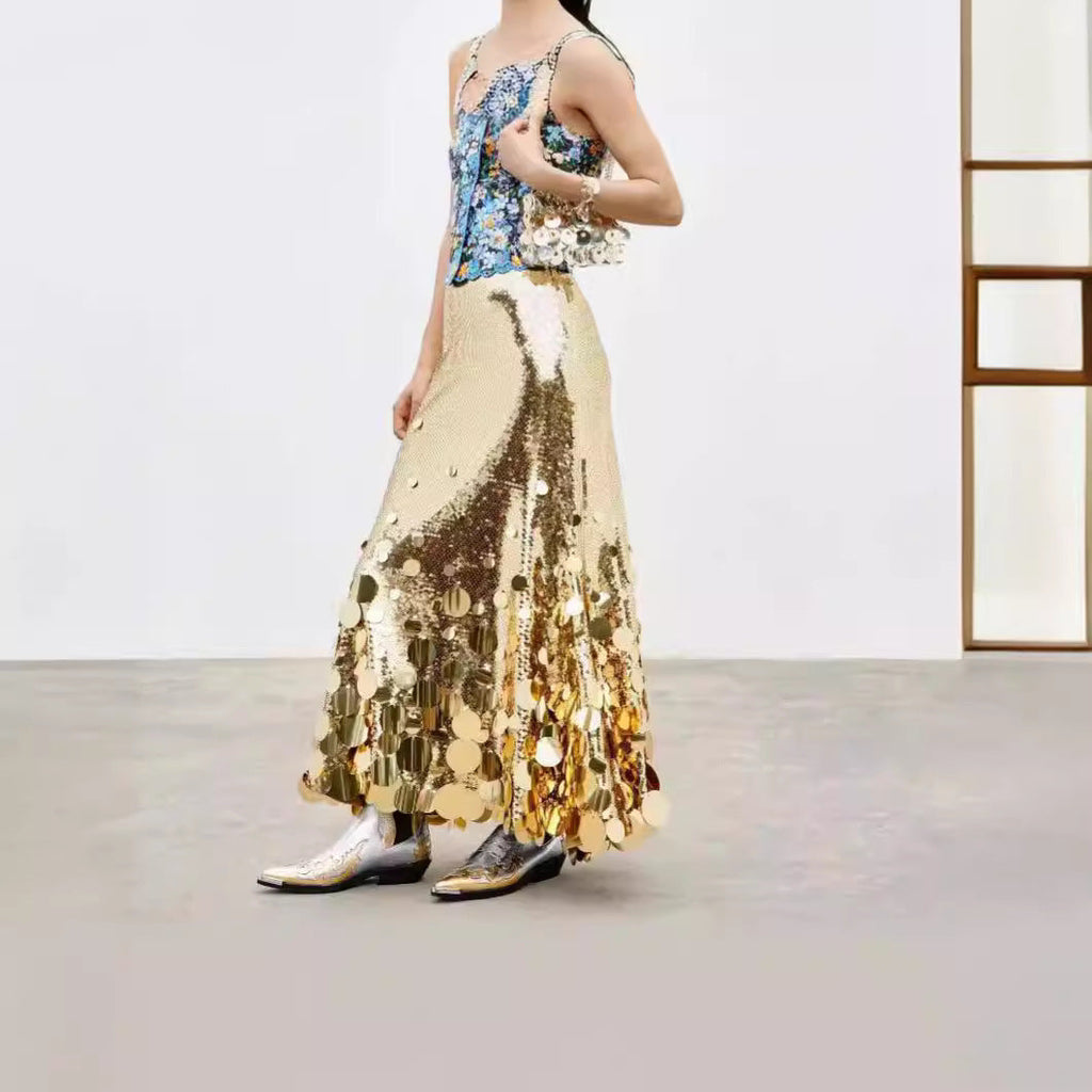 Women's A-Line Sequined Long Skirt for Party Glamour