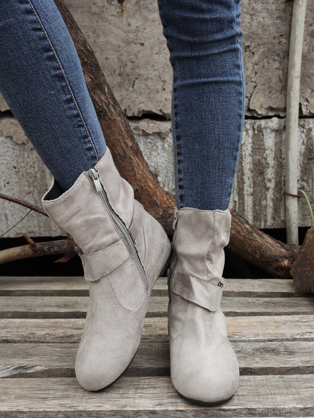 Women's Ankle Boots with Buckle Belt & Side Zip