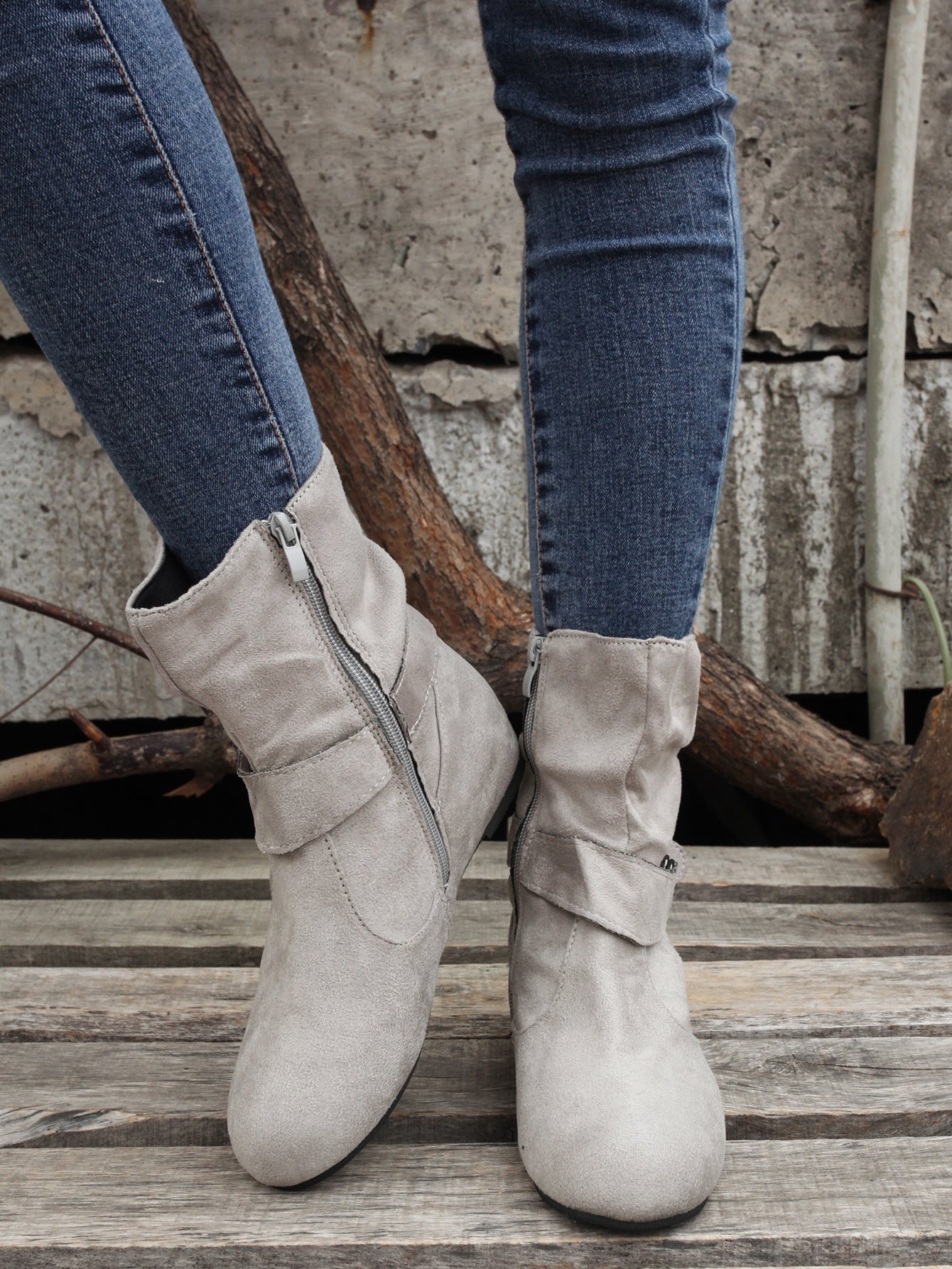 Women's Ankle Boots with Buckle Belt & Side Zip