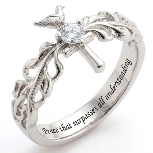 Silver-toned geometric ring with zircon inlay for a romantic and spiritual aesthetic