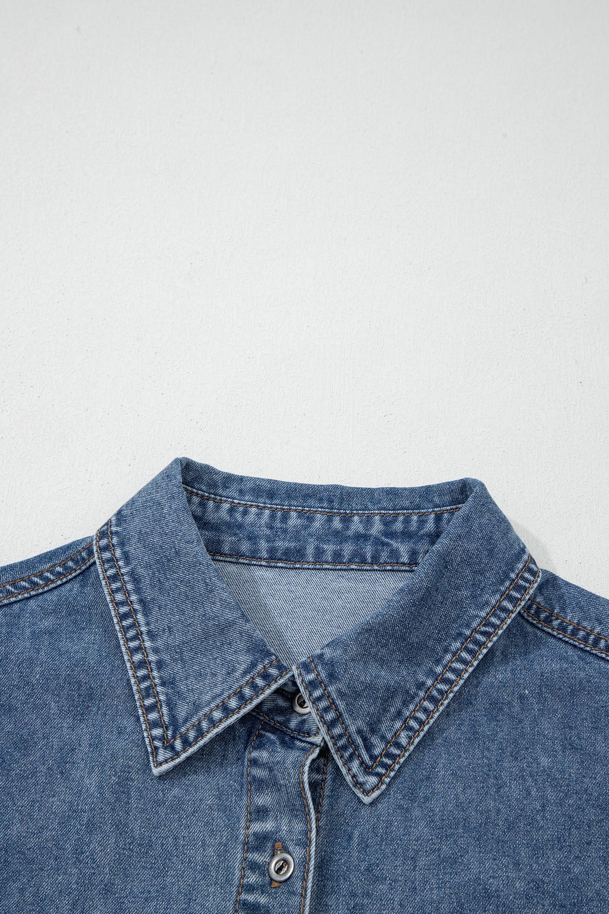 Denim Buttoned Flap Pocket Cuffed Short Sleeve Shirt