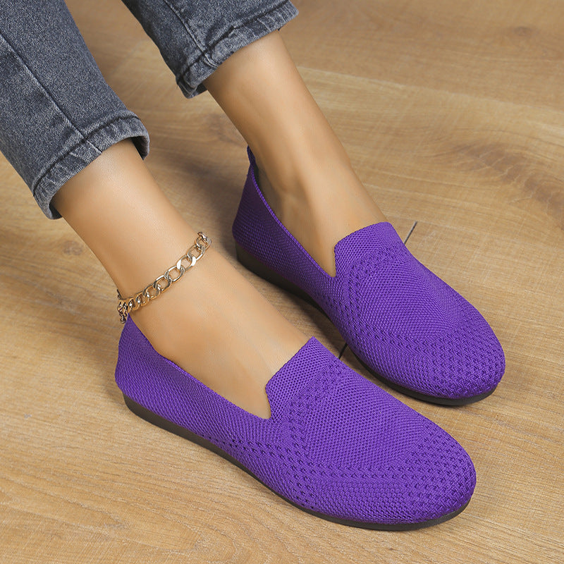 Women's Flying Woven Slip-On Flats Breathable Casual Work Shoes