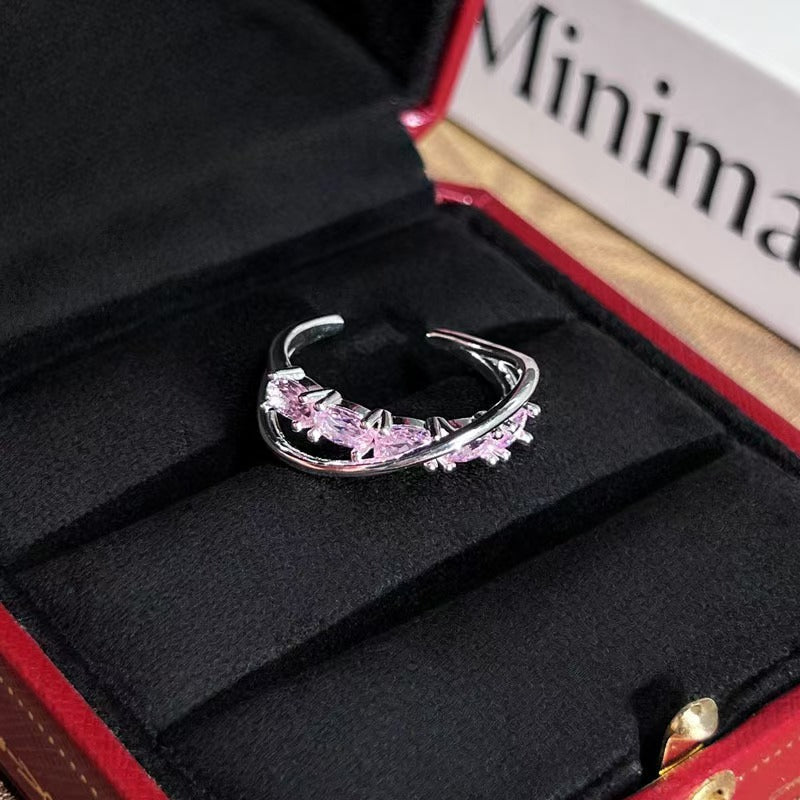 Light Luxury High Sense Full Zircon Stackable Ring, Super Sparkly Fairy Style Pave Zircon Open Adjustable Ring, Niche Exquisite Designed Band Ring