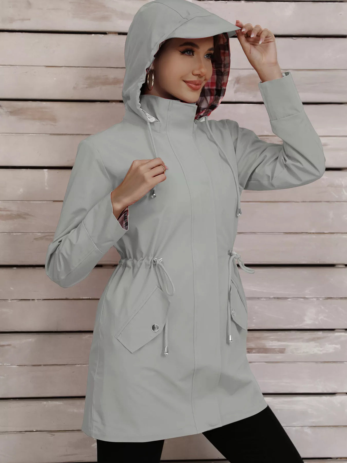 Drawstring Snap-Down Trench Coat