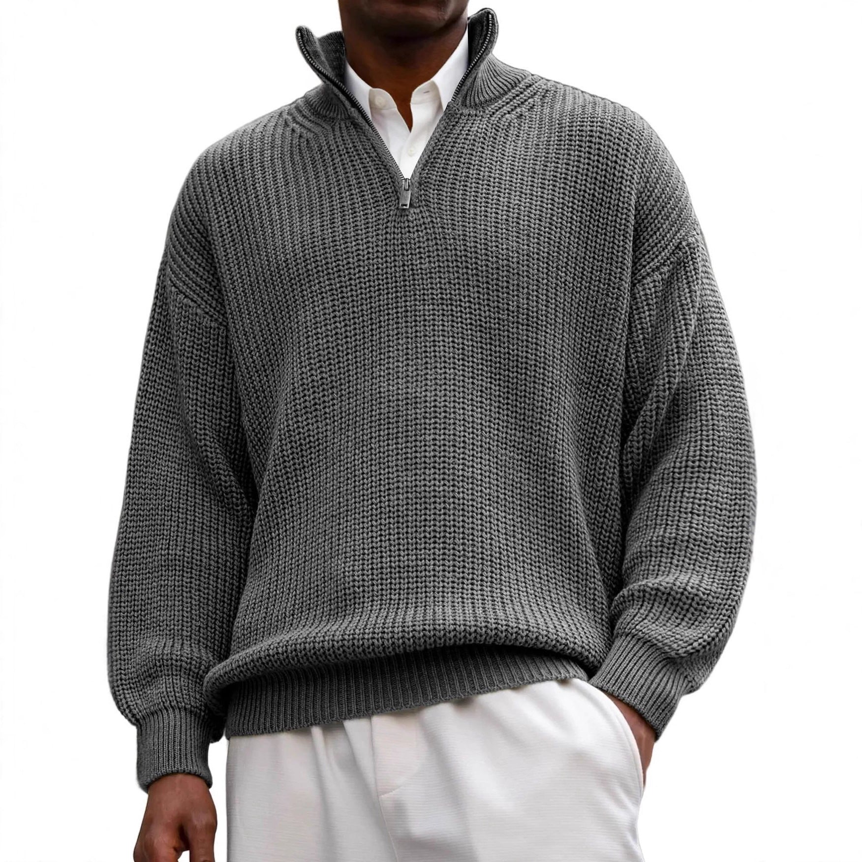 Men's Half-Zip Stand Collar Polo Sweater Relaxed Fit Knit Top