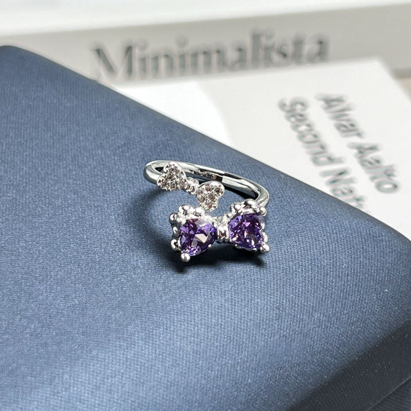 Purple Fire Rhinestone Open Ring Minimalist Adjustable Jewelry