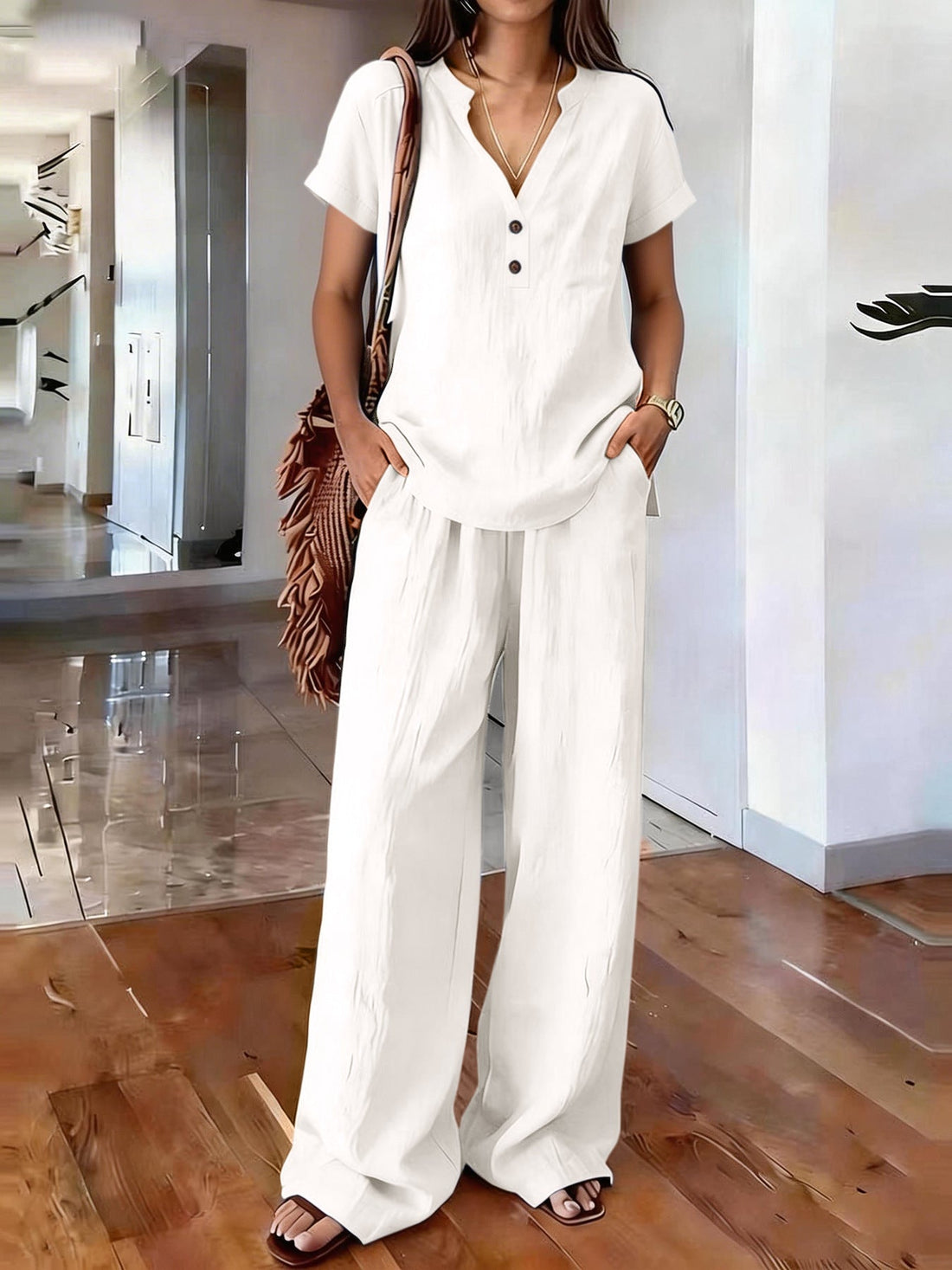 Women’s Casual Solid Color Two Piece Set Relaxed Matching Outfit - Image 8