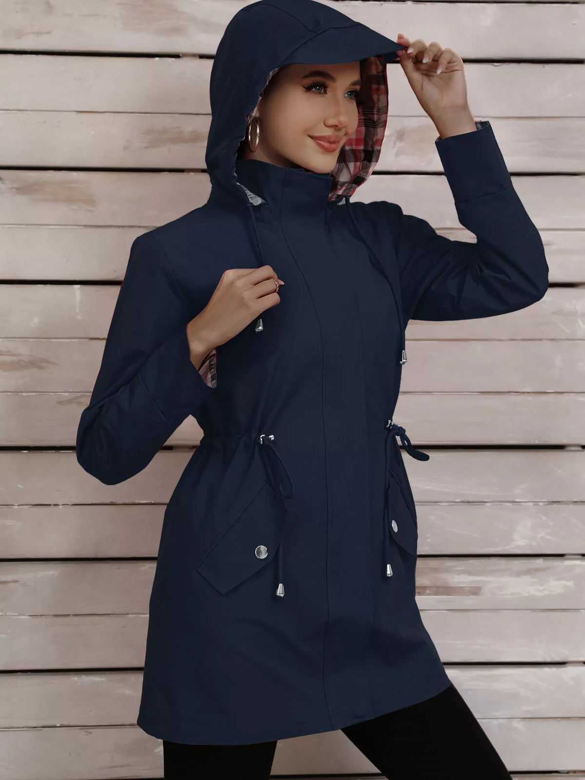 Drawstring Snap-Down Trench Coat
