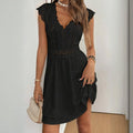 Women’s V‑Neck Short‑Sleeve Lace Trim Mini Dress - Image 10